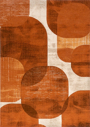 Tapis Acsento Bubbles Cognac cognac aux formes arrondies orange brûlé et caramel sur crème, vue de dessus
