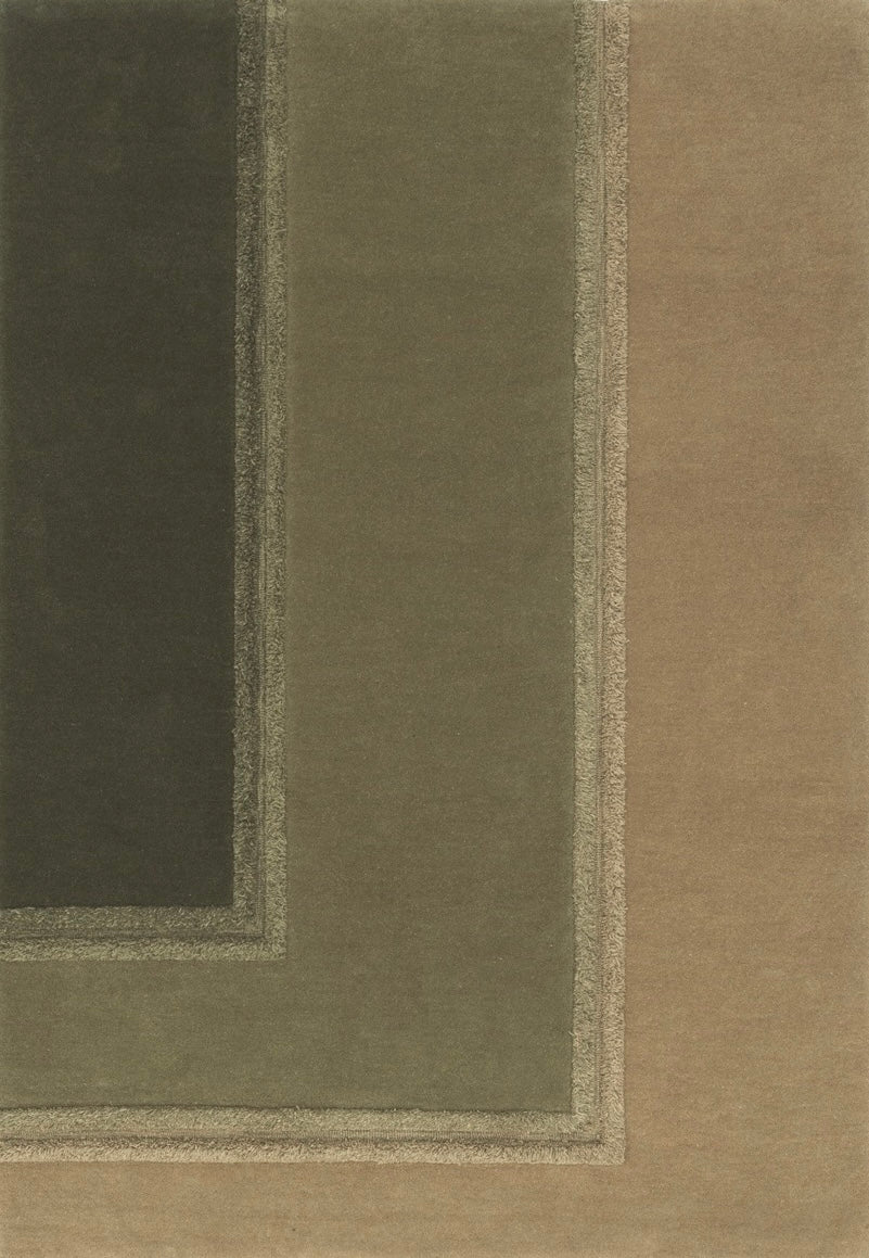 Tapis Acsento Delos Green olive, sauge et kaki à bordures en relief, vue de dessus