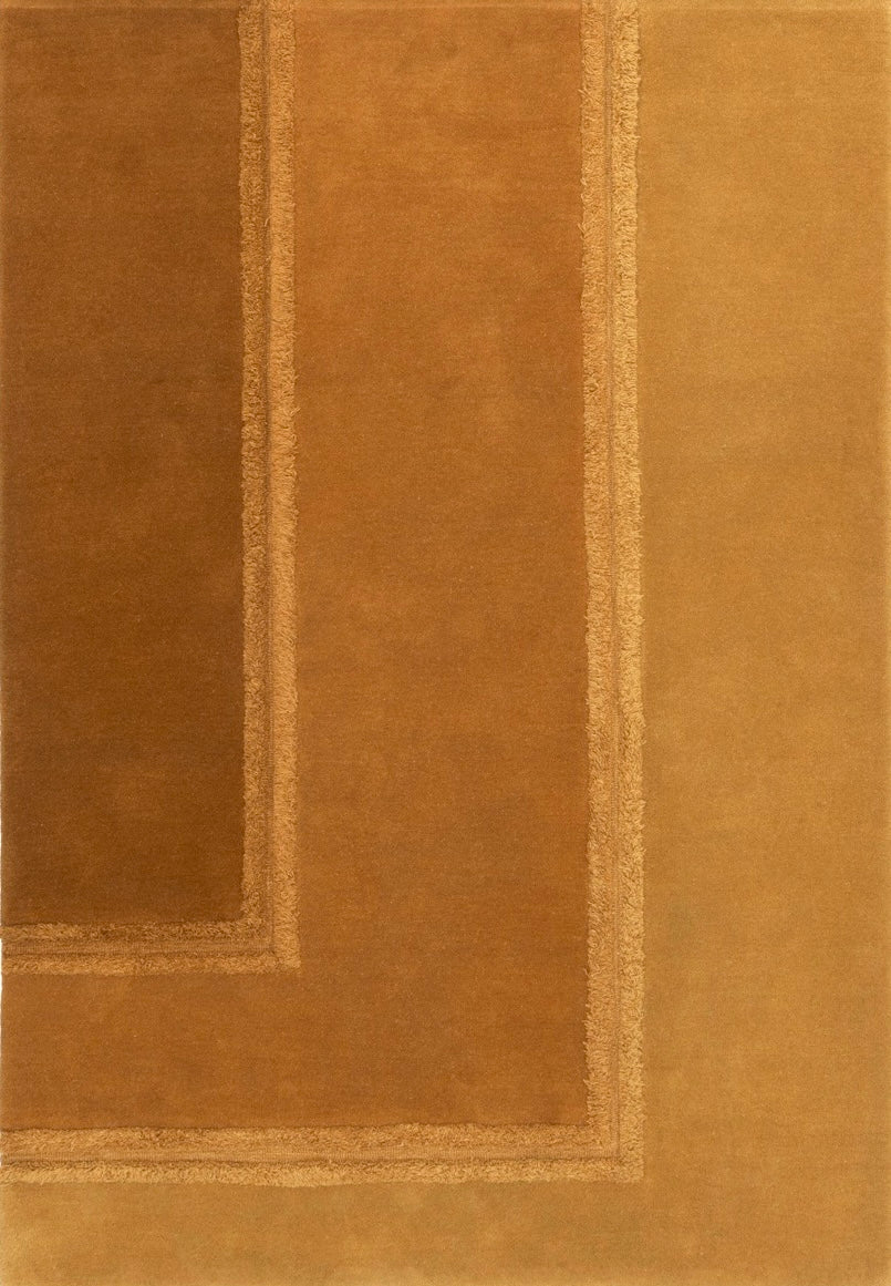 Tapis Acsento Delos Mustard jaune moutarde et ocre à bordures en relief, vue de dessus