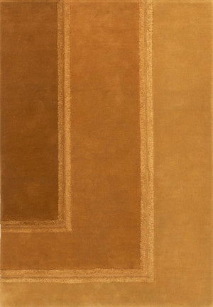 Tapis Acsento Delos Mustard jaune moutarde et ocre à bordures en relief, vue de dessus