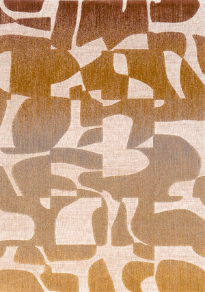 Tapis Acsento Duna Multi ocre, rouille et taupe aux formes de collage sur crème, vue de dessus