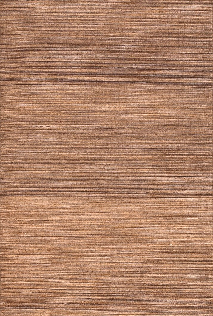 Tapis Acsento Origin Brown marron à rayures cognac et caramel, vue de dessus