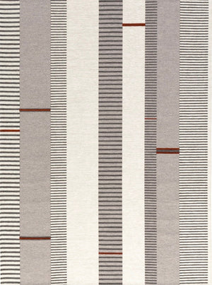 Tapis Acsento Oslo Grey Terra gris à rayures ivoire et anthracite, touches de terracotta, vue de dessus