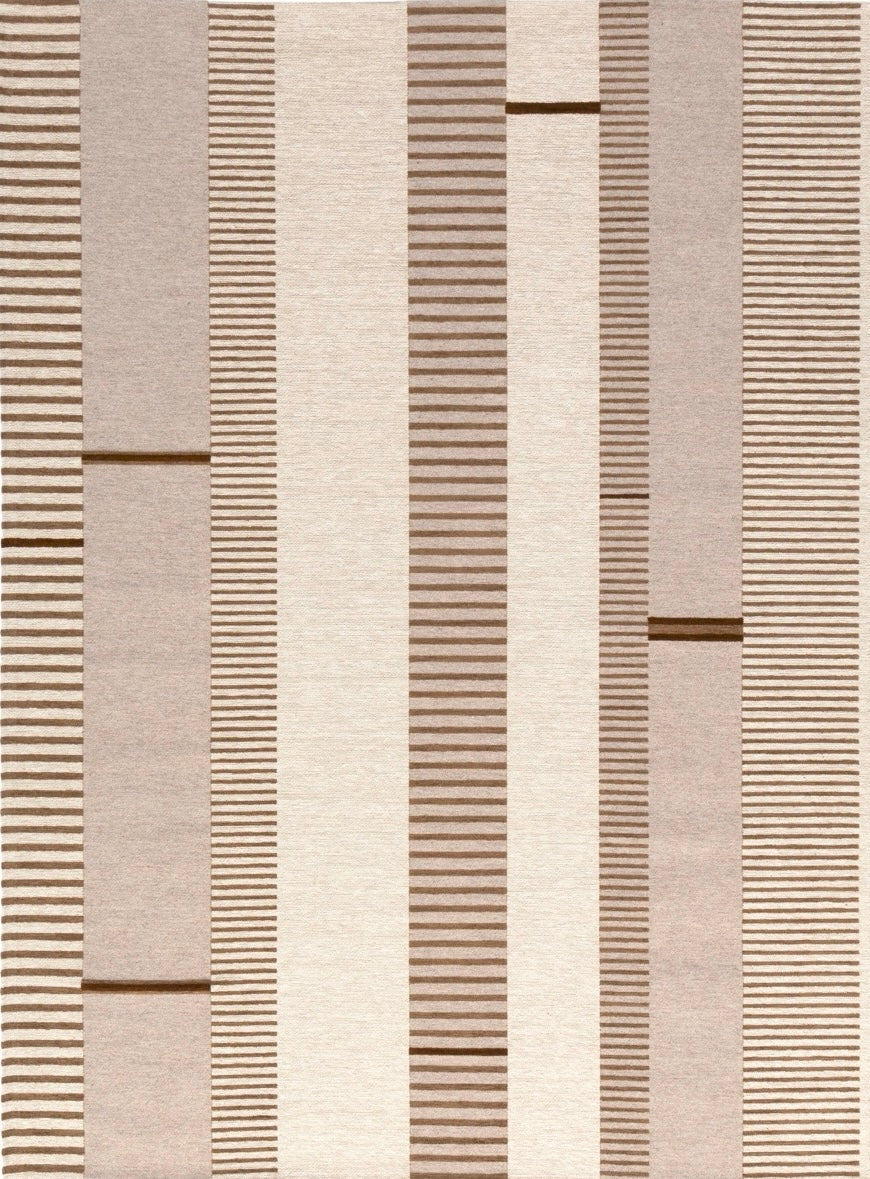 Tapis Acsento Oslo Noisette beige à rayures sable, ivoire et noisette, vue de dessus