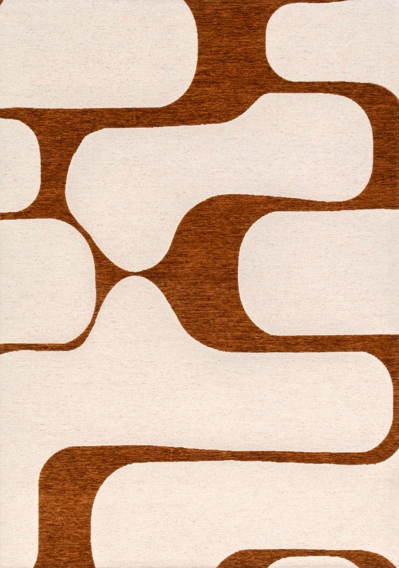 Tapis Acsento Swing Cognac cognac et ivoire aux grandes formes arrondies, vue de dessus