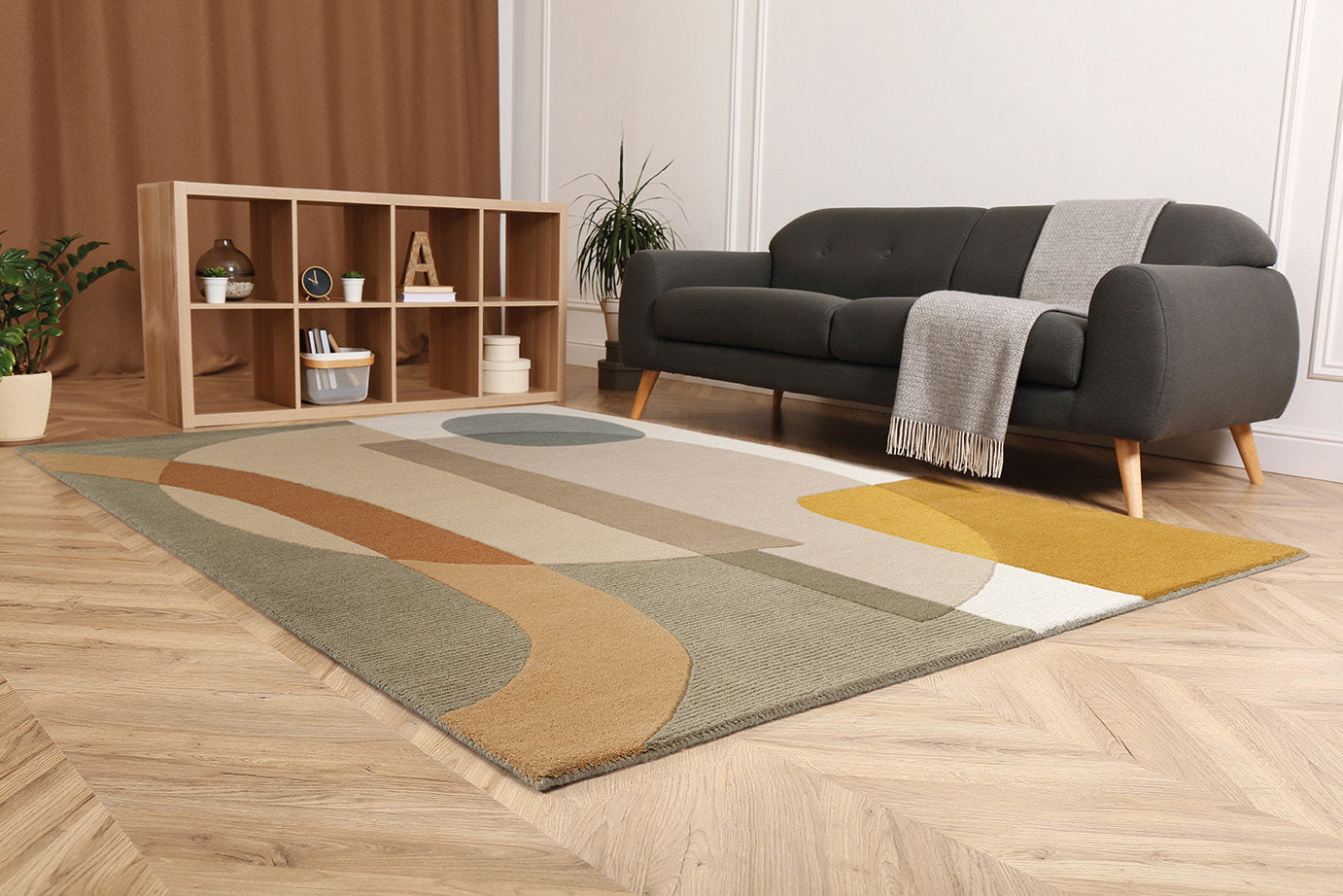  Acsento Bastia Multicolor geometric rug in modern living room - vibrant wool area rug