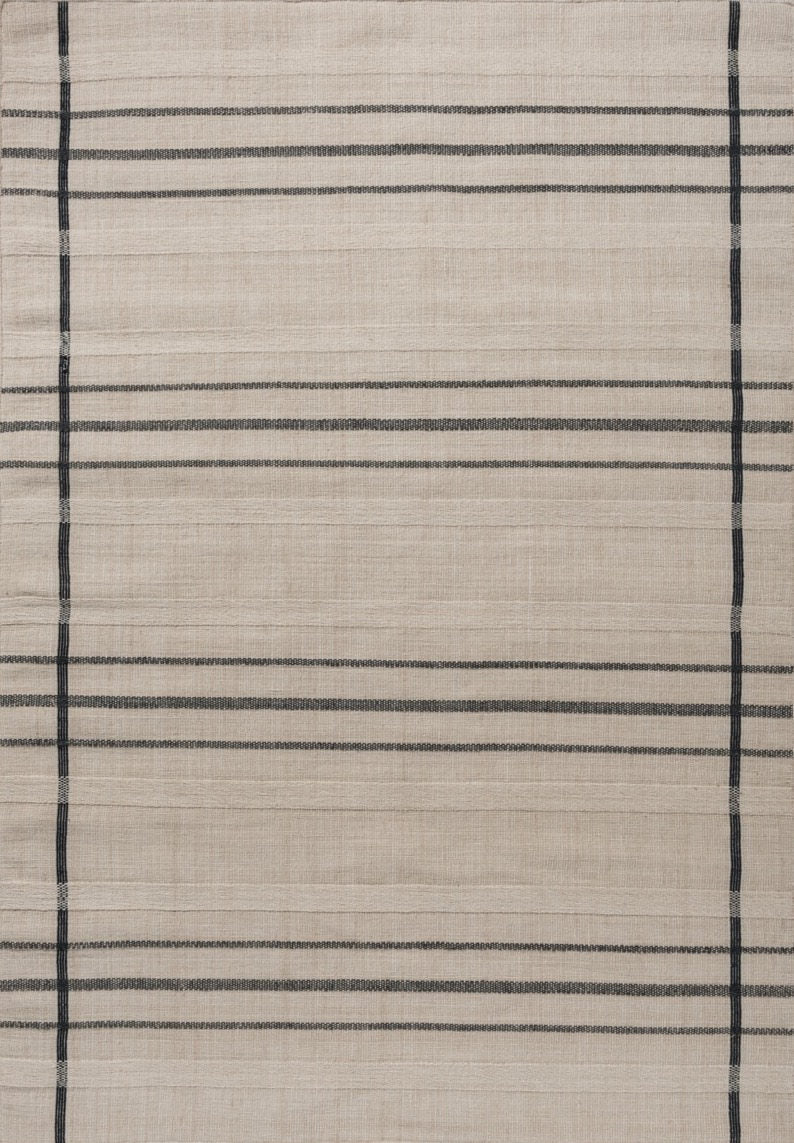 Brink & Campman Zona Line Charcoal outdoor rug in full view on neutral background