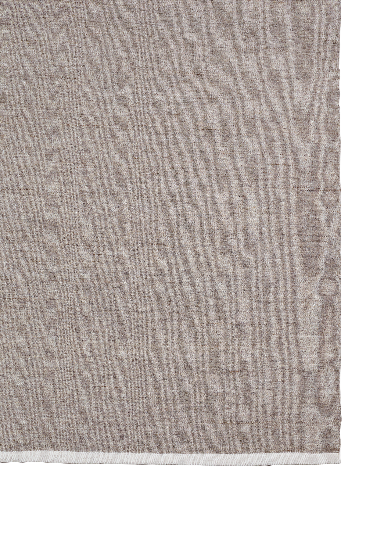 Massimo Escape Kelim Muscat tapis taupe, vue d'ensemble avec la bande contrastée en bout